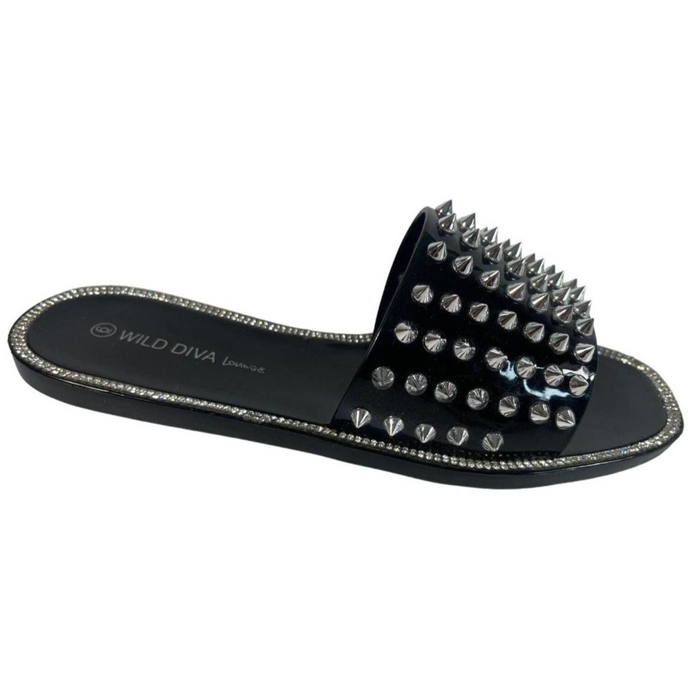 Wild Diva Womens Open Toe Jelly Sandal Jacelyn-03 Black With Spikes US Size 6 - Picture 4 of 7